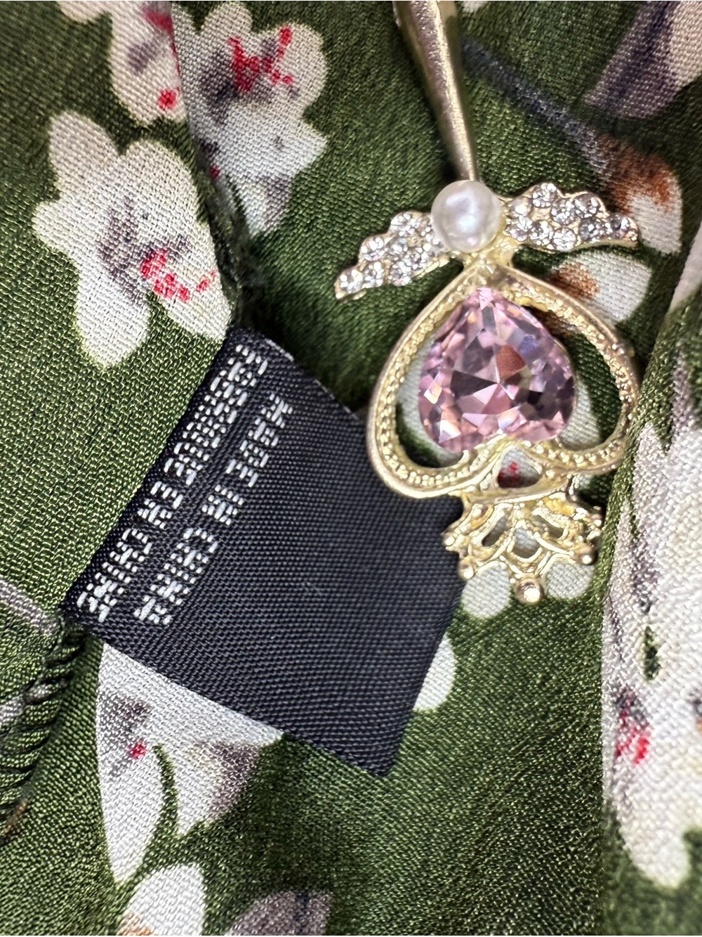 ROFFE cardigan Women's Floral Open-Front Kimono Cape - Olive Green/White - Picture 10 of 11